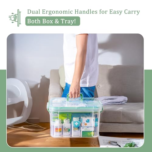 15QT Medicine Storage Box - Portable Medicine Cabinet Organizer with Handle - color: Green