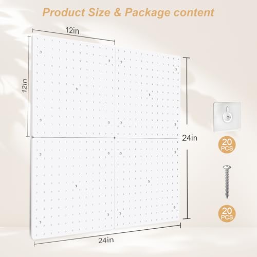 FZK Plastic Pegboard Wall Organizer Kit, 12x12, 4 Pack, White - color: 12inch-White