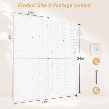 FZK Plastic Pegboard Wall Organizer Kit, 12x12, 4 Pack, White - color: 12inch-White