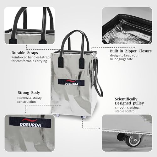 Reusable Grocery Bag On Wheels,Rolling Tote, Shopping Trolley, Rolling Duffle bag,Collapsible Grocery Bag Tote - color: Silver