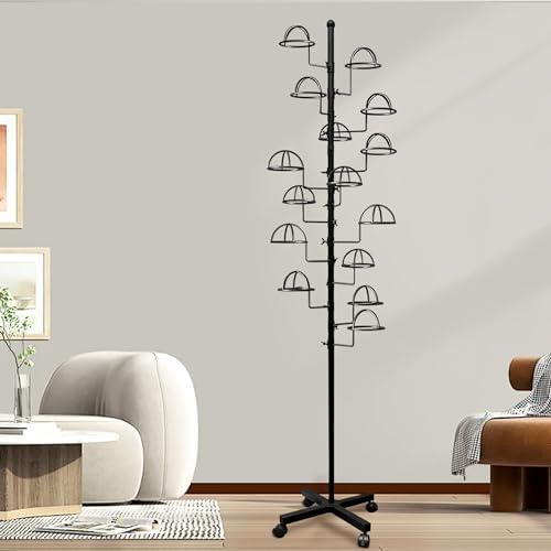 Montex Hat Rack Stand 15 Hooks, Hat Display Stand Metal, Hat Display for Stores, 15 Customisable Circular Hooks - color: Black