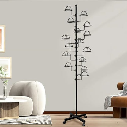 Montex Hat Rack Stand 15 Hooks, Hat Display Stand Metal, Hat Display for Stores, 15 Customisable Circular Hooks - color: Black
