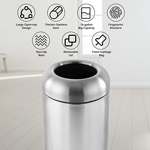Dyna-Living Large Trash Can Open-Top Stainless Steel Garbage Can with Lid - color: Silver