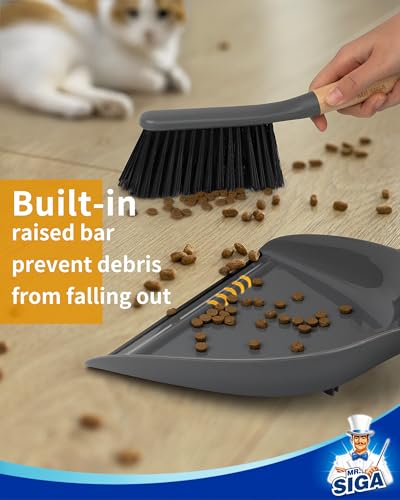 MR.SIGA Dustpan and Brush Set, Bamboo Handle, Gray, 1 Set - color: Gray