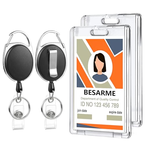 2 Pack Badge Holders Retractable Badge Reel with Clear Acrylic ID Holder - style: 2 Set Acrylic Material