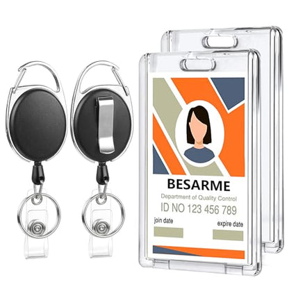 2 Pack Badge Holders Retractable Badge Reel with Clear Acrylic ID Holder - style: 2 Set Acrylic Material