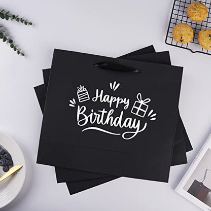 Plauthus 15.7" Black Gift Bags, 3 Pack, Tissue Paper, Ribbon Handle - color: black-XL-3pcs