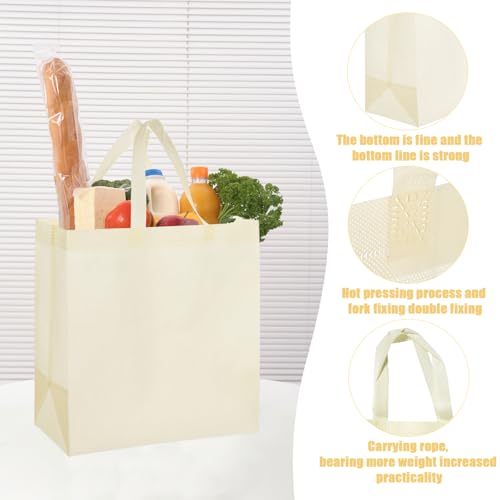 50pcs Reusable Grocery Bags with Handles Non Woven Shopping Tote Bags Bulk - color: Beige