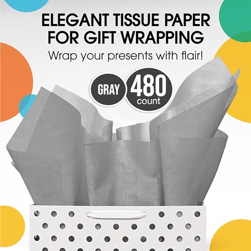 Party Solids Gray Tissue Paper for Gift Bags 15" X 20" 480 Sheets - color: Gray, size: 15" X 20"