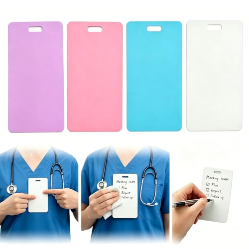 4Pcs Erasable Badge Note, Memo Whiteboard Wallet, Reusable Silicone Erasable Notepad Badge Set, Mini Whiteboard Clipboard for Nurses Doctors Teachers Caregivers