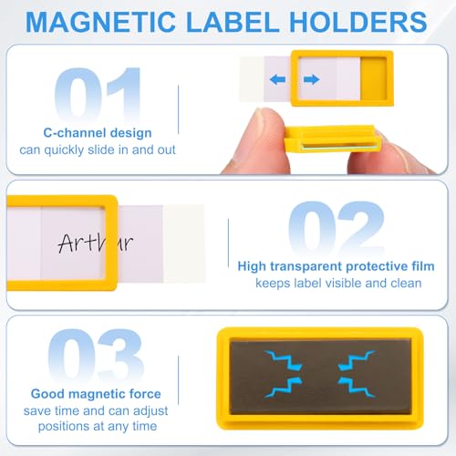 uxcell 20 Pcs Magnetic Label Holders, 1.6 x 0.8 Inch Data Card Holder with Paper Cards and Protective Films for Shelf White Board Toolbox Metal Wall Cabinet Drawer, Yellow - color: Yellow, size: 1.6 x 0.8 Inch
