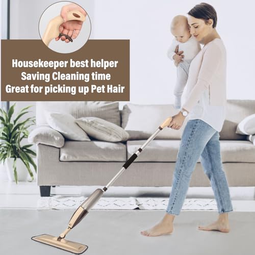 Wet Spray Mop for Floor Cleaning with 14 oz Bottle & 3 Microfiber Pads - color: Brown