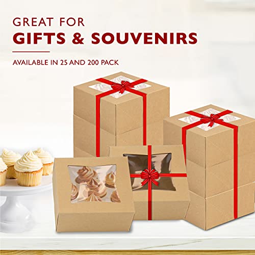 Fit Meal Prep 25 Pack Bakery Boxes with Window 6x6x3 Kraft Cake Box Cardboard Bakery Packaging for Cupcake, Cookies and Pastry, Auto-Popup Treat Box Charcuterie Box for Valentine's Day, Christmas - color: Brown