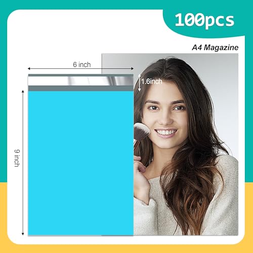 Poly Mailers 6 x 9 Inch, 100 Count, Blue 2.4 Mil Self-Seal Bags - color: Blue, size: 6x9 Inch 100 Pcs