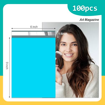 Poly Mailers 6 x 9 Inch, 100 Count, Blue 2.4 Mil Self-Seal Bags - color: Blue, size: 6x9 Inch 100 Pcs