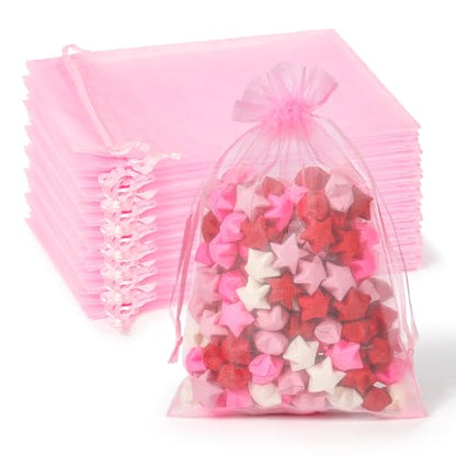 ENNIYU 100pcs Organza Gift Bags, Pink Satin Drawstring Mesh Gift Bag, 4 x 6 inches Wedding Christmas Favors Gift Bags Jewelry Pouches - color: Pink