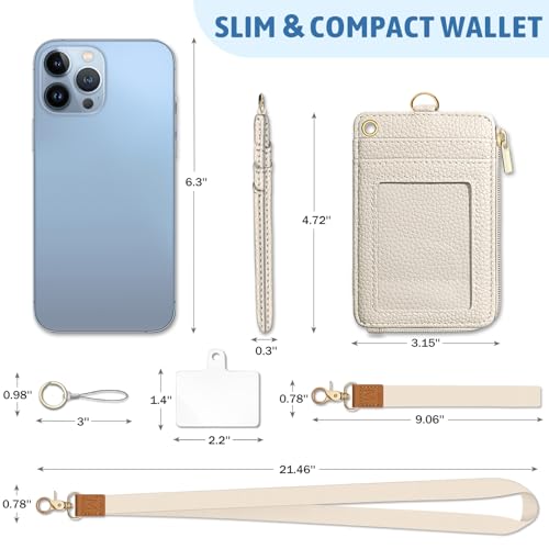 Piefly Beige Lanyard Wallet with ID Badge Holder, Small Slim RFID Keychain - color: A-white