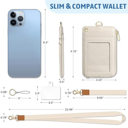 Piefly Beige Lanyard Wallet with ID Badge Holder, Small Slim RFID Keychain - color: A-white