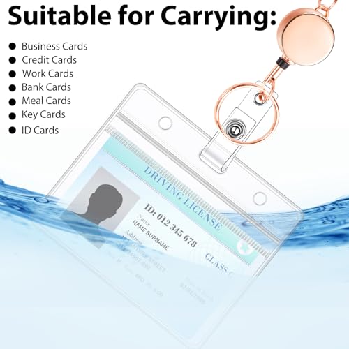 Rose Gold Badge Holder Lanyard with 2 Waterproof Id Holders, Retractable - color: Rose Gold