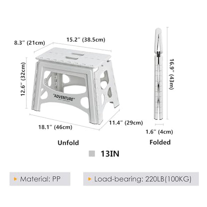 Folding Step Stool, 13IN Step Stool for Adults, Collapsible Camping Stool for Indoor and Outdoor Use, Picnic, White
