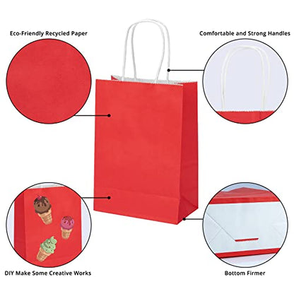 HavrePac 100 Pack Gift Bags with Handles 5.9x3.15x8.26 inch Red - color: Red