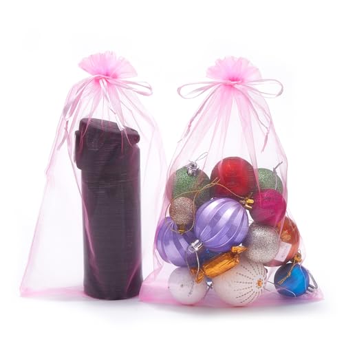 FOCCIUP 25 PCS 8x12 Inches Organza Bags With Drawstring Candy Bags Mesh Pouches for Party Wedding Presents Gift - color: Pink