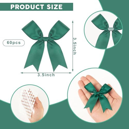 Hunter Green Bows 60 Pcs 3.5 Inch Pre-Tied Satin Ribbon Bows, Adhesive Dots - color: Hunter Green, size: 60 PCS