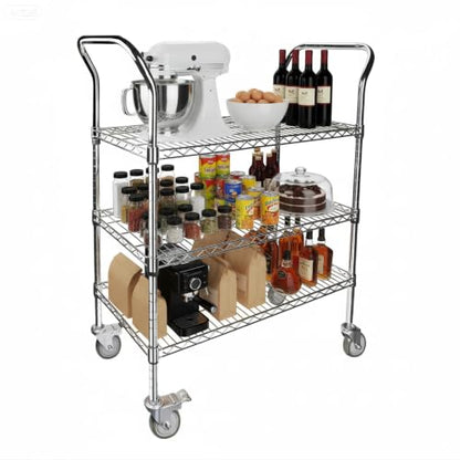 Northsky 3-Shelf Wire Utility Cart on Wheels, Chrome Finish Rolling Metal Shelving with Wheels, 550lb Capacity, 36" x 18" x 44.1", 3 Tier Rolling Cart for Kitchen Bar Storage Use - size: 36