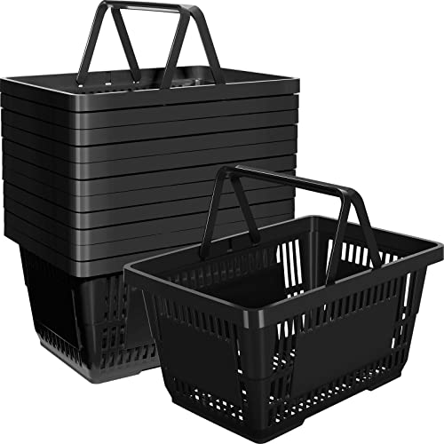 12 Pcs Shopping Baskets 20 L Plastic Store Retail Baskets with Handles 16.9 * 11.8 * 9.1 Inches for Market Grocery Supplies Thrift Convenience Storage(Black) - color: Black