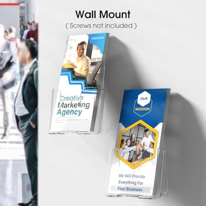 MaxGear Acrylic Brochure Holder, 4 Inch Trifold Display, 2 Pack - size: 4"x9"-Rounded Corner Version