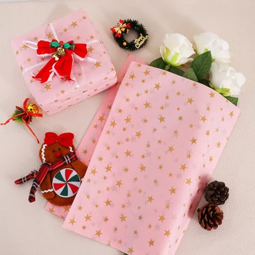 BEISHIDA Pink and Gold Star Tissue Paper Bulk,Wrapping Tissue Paper for Gift Bags, 14 x 20 Inch Gift Wrap for Christmas Birthday Wedding Graduation DIY Crafts Holiday Flowers-30 Sheets - color: 30-pg
