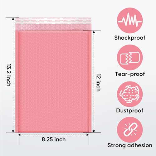 CHMI Pink Bubble Mailers 8.5 x 12 Inch 100 Pack, Usable Size 8.25X12 Inch Poly Mailers,Mailing Envelopes,Shipping Mailer，Opaque Self Seal Adhesive Waterproof Bags for Packaging and Shipping.