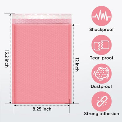 CHMI Pink Bubble Mailers 8.5 x 12 Inch 100 Pack, Usable Size 8.25X12 Inch Poly Mailers,Mailing Envelopes,Shipping Mailer，Opaque Self Seal Adhesive Waterproof Bags for Packaging and Shipping.