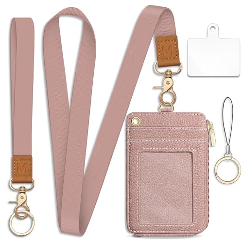 Piefly Pink Lanyard Wallet with ID Badge Holder, Small Slim RFID Keychain - color: A-solid Pk