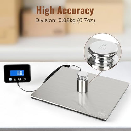Miseyo 660lbs Digital Shipping Scale - 0.7oz High Accurate Stainless Steel Postal Scale for Packages, Luggage, Small Business, Warehouse, Battery & Charging Cable Included