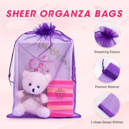 ANZNKU 50 Pcs Large Organza Bags 8x12, Purple Small Gift Bags Drawstring - color: Purple