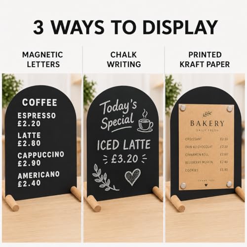 Tabletop Menu Display Stand with Magnetic Letters and Writable Board - size: A5 Horizontal (11 × 6.7 in)