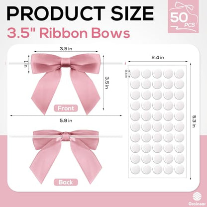 50 Pcs Rose Gold Satin Ribbon Bows, 3.5" x 3.5", with Twist Ties - color: Rose Gold