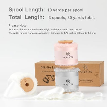 Silk Satin Ribbon 1-1/2 Inch x 30 Yards Ivory & Gray & Light Pink - color: Ivory& Gray& Light Pink