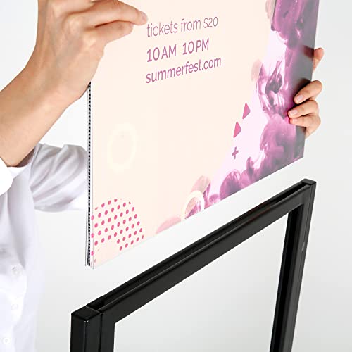 M&T Displays Metal Eco Info Board, Black 22x28 Inches Slide-In Poster Sign Holder 2 Tier Double Sided Floor Standing Pedestal Advertising Display with Backing and Anti-Glare PET Cover