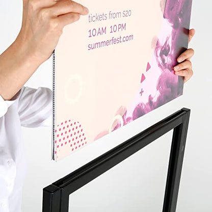 M&T Displays Metal Eco Info Board, Black 22x28 Inches Slide-In Poster Sign Holder 2 Tier Double Sided Floor Standing Pedestal Advertising Display with Backing and Anti-Glare PET Cover