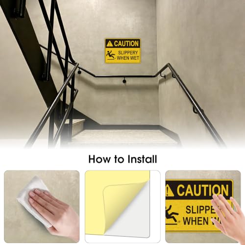 Slippery When Wet Sign, 10 x 7 Inch 2 Pack Caution Wet Floor Vinyl Sticker | Reflective Waterproof Warning Sign Decal, Fade Resistant Safety Sign for Commercial, Office, Warehouse, Restaurant
