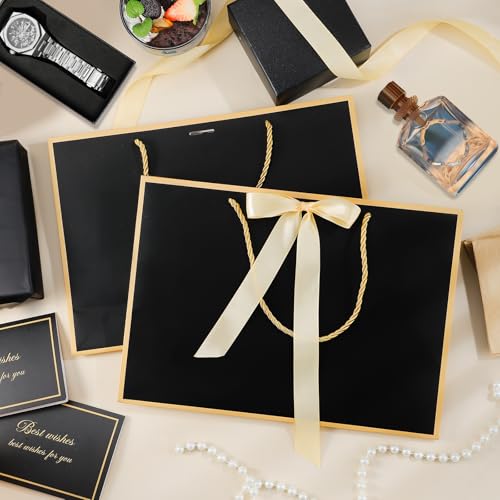 woric Black Gift Bags with Handles, 14" Medium Gift Bag with Tissue Paper - color: Black