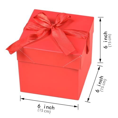 Gift Box with Lid & Ribbon for present, 12pcs, Red, 6"×6"×6" - color: Red, size: 6 x 6 x 6 Inch