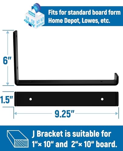 LEOPO 10 inch Shelf Brackets 6-Pack, 1/5" Thick Floating Shelf Bracket - color: black-6 pack, size: 9.25"