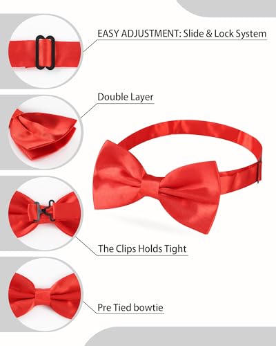AWAYTR Bow Ties for Men - Pre-Tied Adjustable Tuxedo Style for Wedding - color: Red