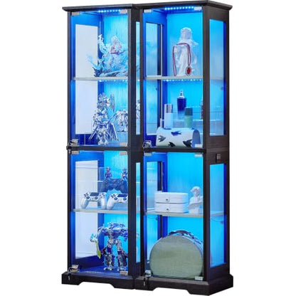 LELELINKY Farmhouse Narrow Glass Display Cabinet with Doors Set of 2 - color: Black, size: 2 Pack