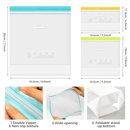 SPLF 12 Pack Reusable Sandwich Bags Dishwasher Microwave Safe - size: Sandwich