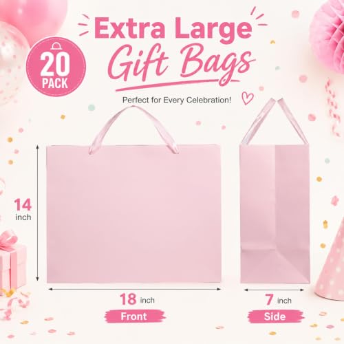 Fuyoooo 20 Pcs 18 x 7 x 14 Extra Large Kraft Paper Gift Bags, Light Pink - color: Light Pink
