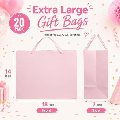 Fuyoooo 20 Pcs 18 x 7 x 14 Extra Large Kraft Paper Gift Bags, Light Pink - color: Light Pink